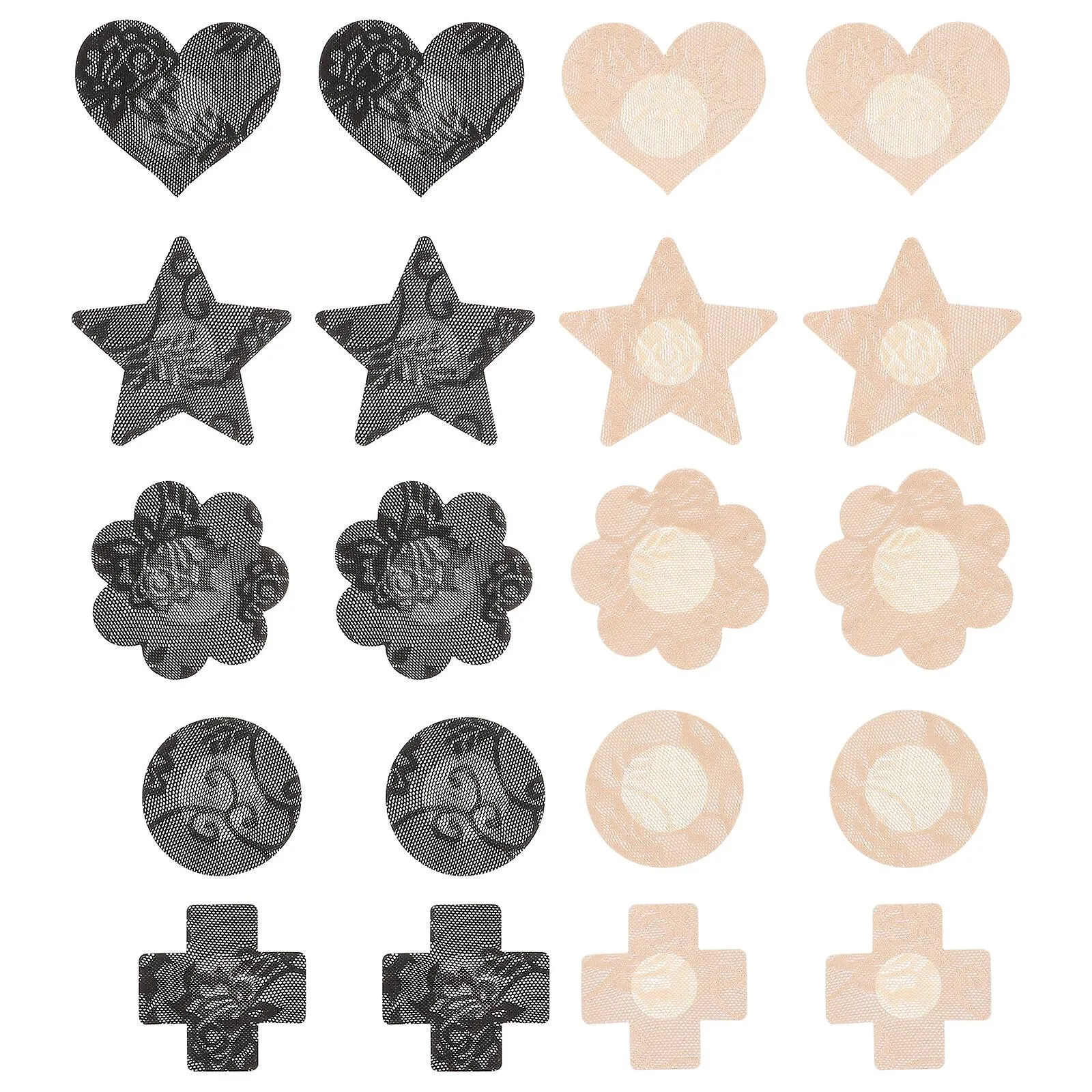 10 PAIRS DISPOSABLE ADHESIVE BREAST PASTIES DIVERSEDESIGN STICKERS COVER INVISIBLE BREAST CONCEALER PAD FOR WOMEN (RANDOM TYPES