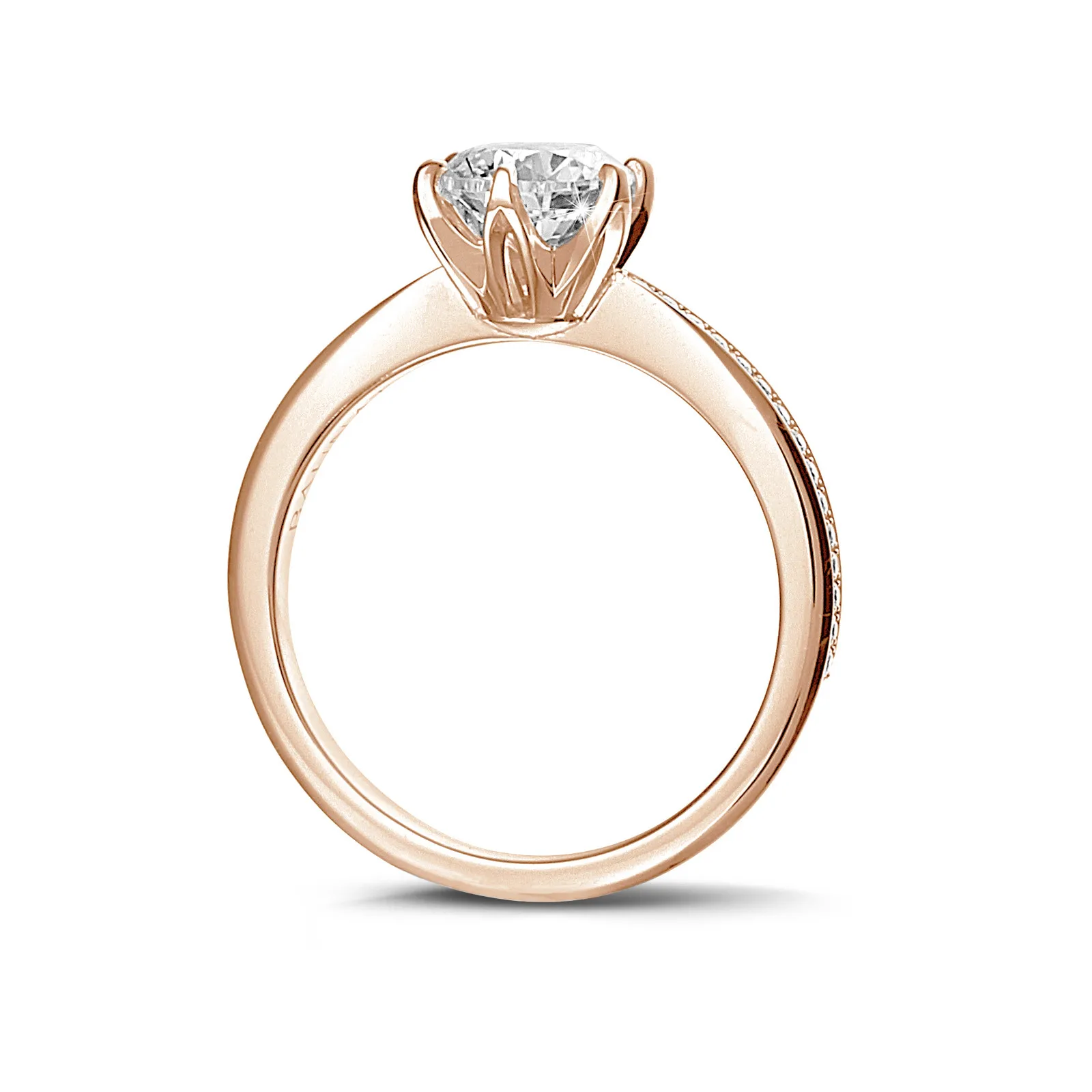 1.00 quilates anillo solitario en oro rojo con diamantes en los lados 
