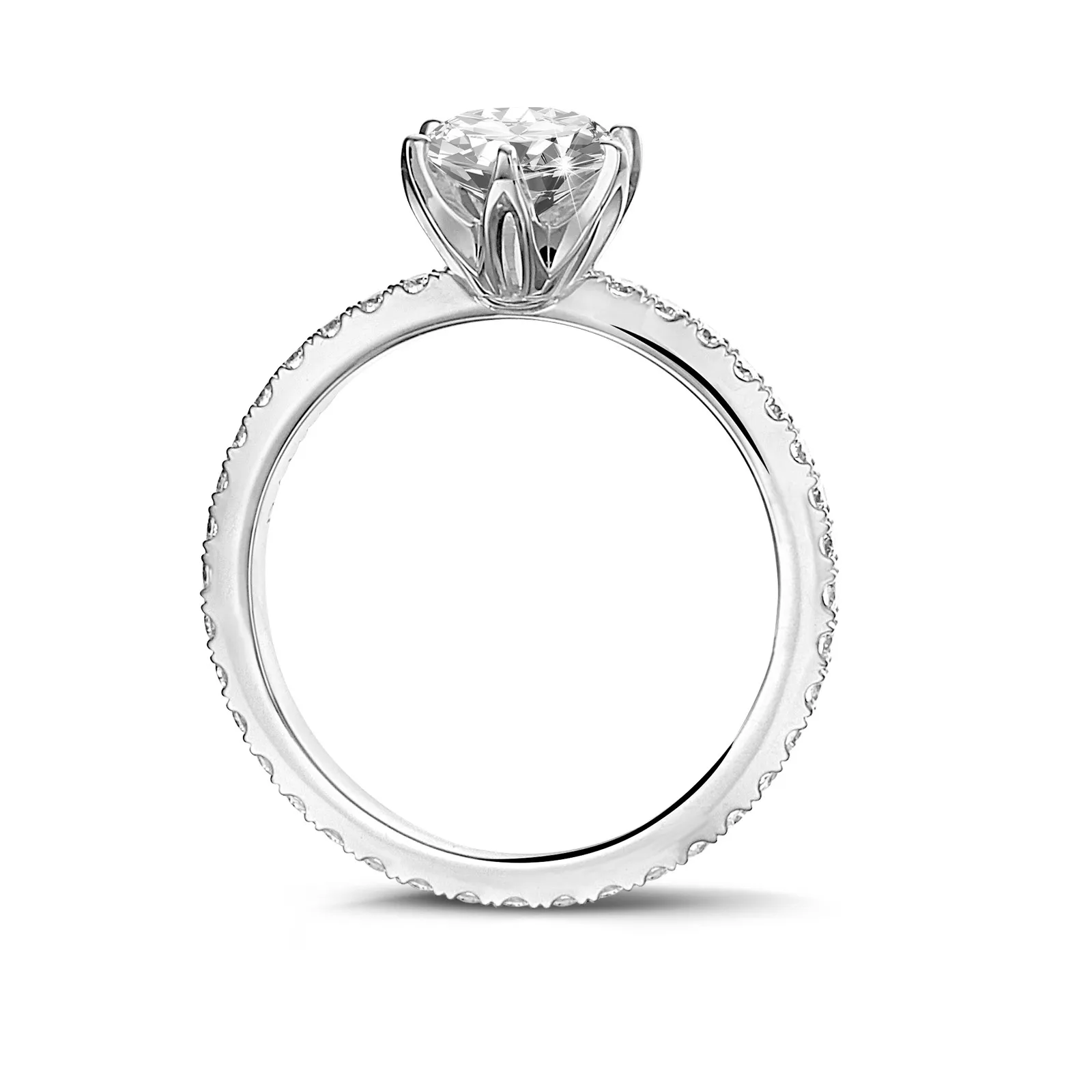 1.50 quilates anillo solitario en oro blanco con diamantes en los lados 