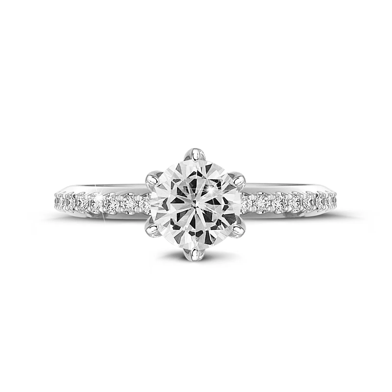 1.50 quilates anillo solitario en oro blanco con diamantes en los lados 