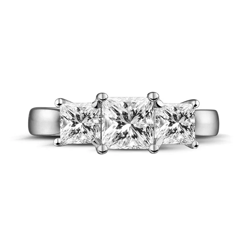 1.50 quilates anillo trilogía en platino con diamantes talla princesa 