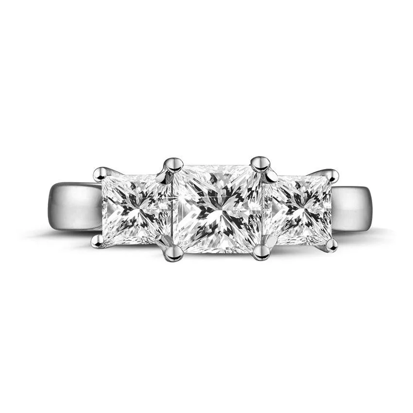 1.50 quilates anillo trilogía en platino con diamantes talla princesa 