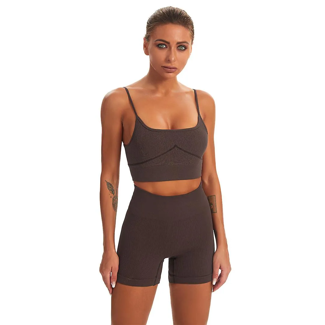 2 piezas sin costuras traje de yoga para mujeres Chaleco de sujetador deportivo Leggings de cintura alta Pantalones cortos Conju