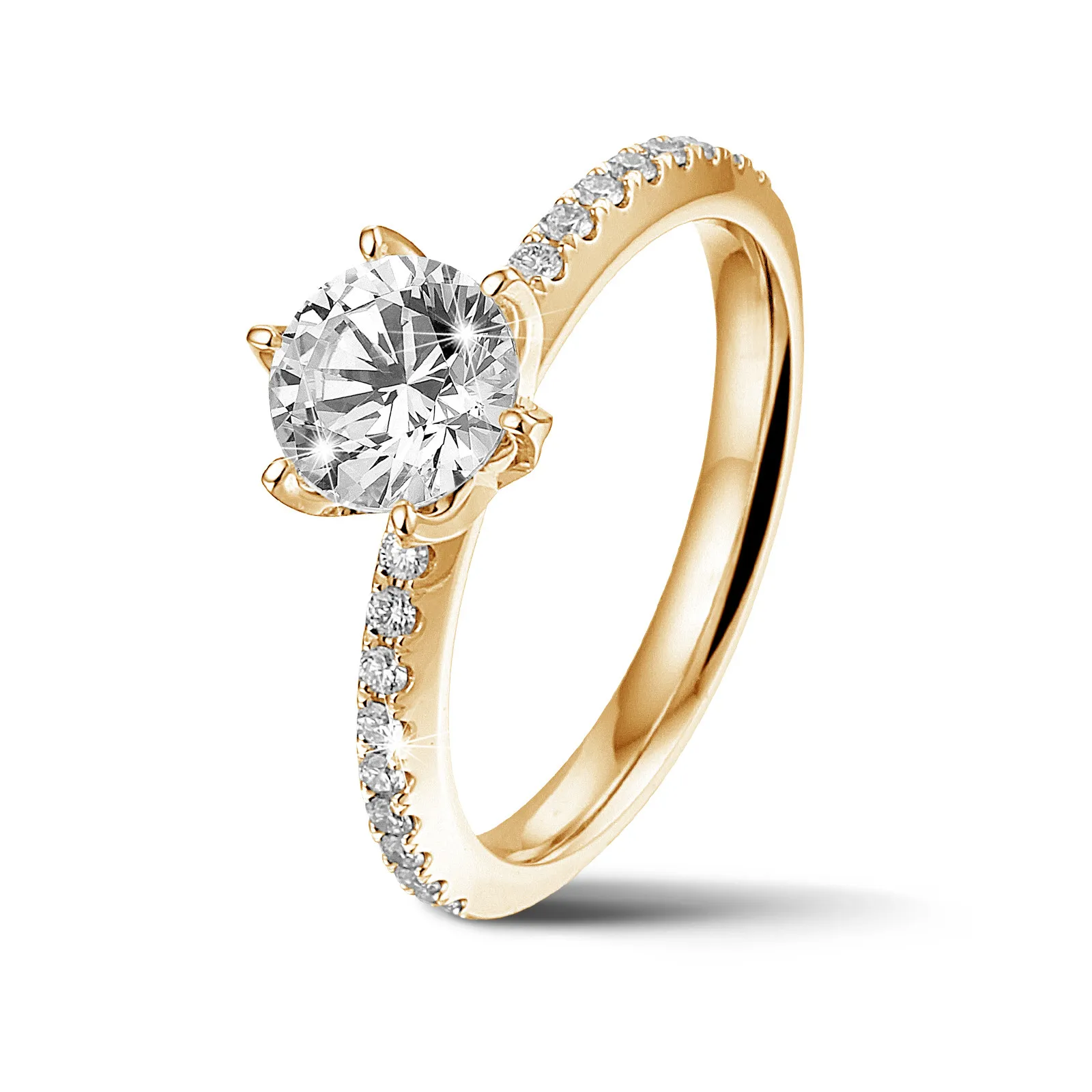 2.00 quilates anillo solitario en oro amarillo con diamantes en los lados 