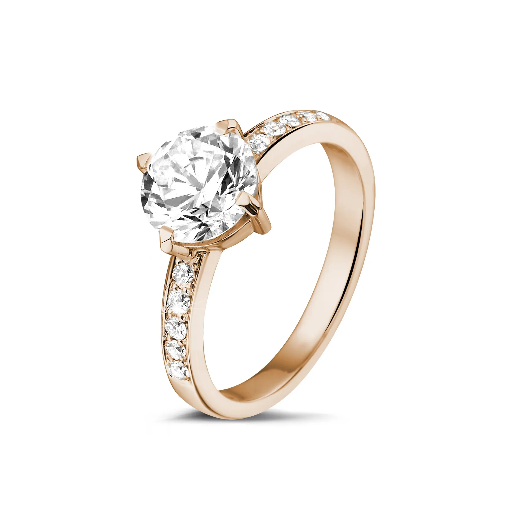 2.50 quilates anillo solitario diamante en oro rojo con diamantes en los 