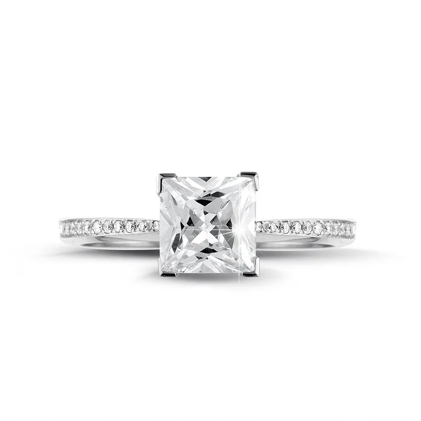 2.50 quilates anillo solitario en platino con diamante talla princesa y diamantes laterales 