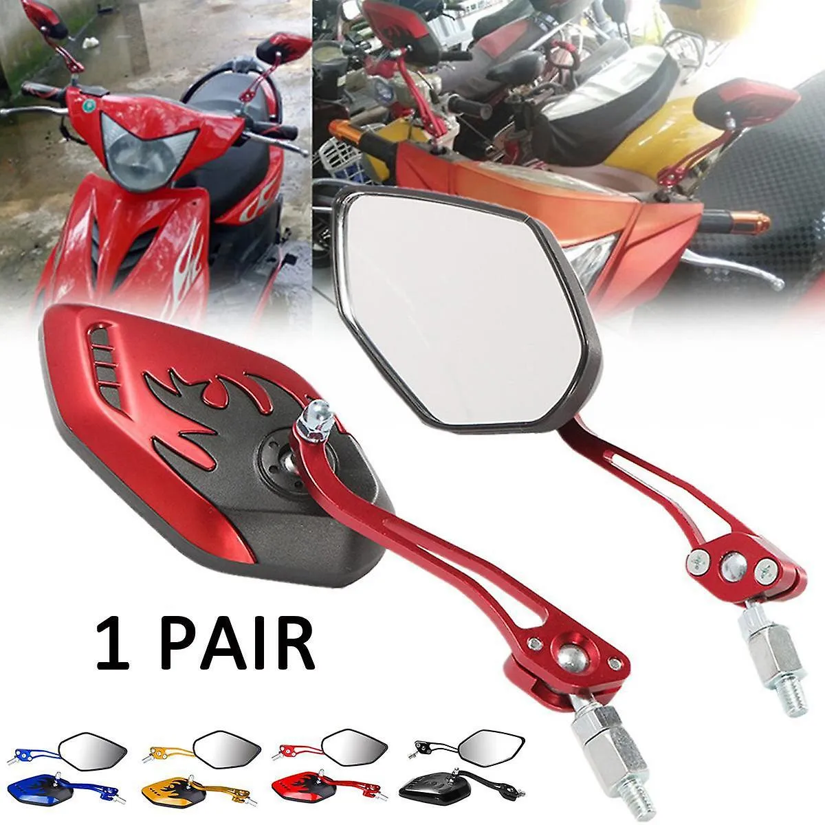 2pcs Screw Diameter 10mm / 8mm Side Mirrors For Motorcycle Scooter 360 Degree Rotation Motorcycle R