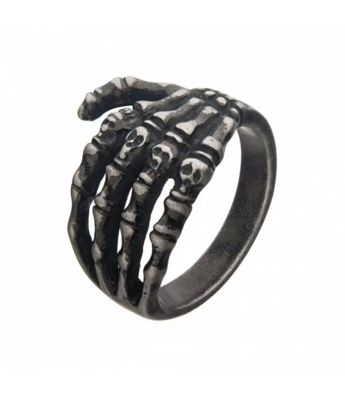 Anillo Mano Esqueleto Acero Inoxidable Envejecido INOX FR60007AT