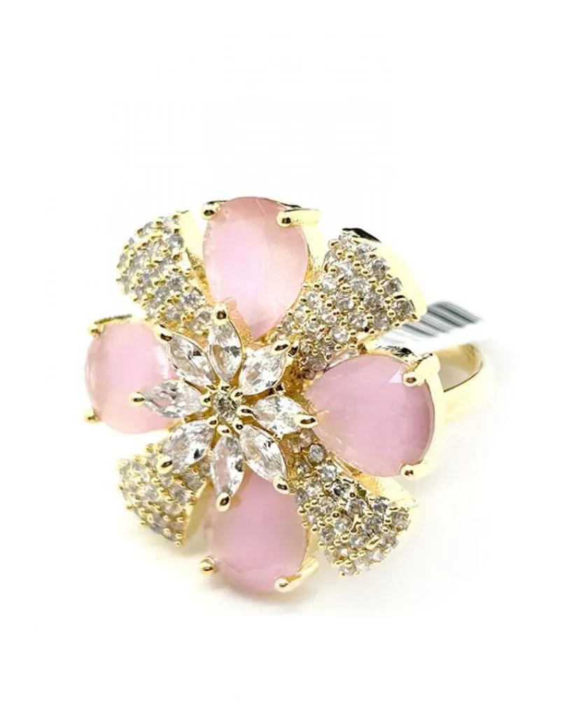 ANILLOS GRANDES ROSAS CON CIRCONITAS DISEÑO DE FLOR