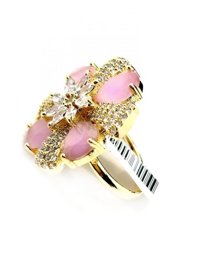 ANILLOS GRANDES ROSAS CON CIRCONITAS DISEÑO DE FLOR