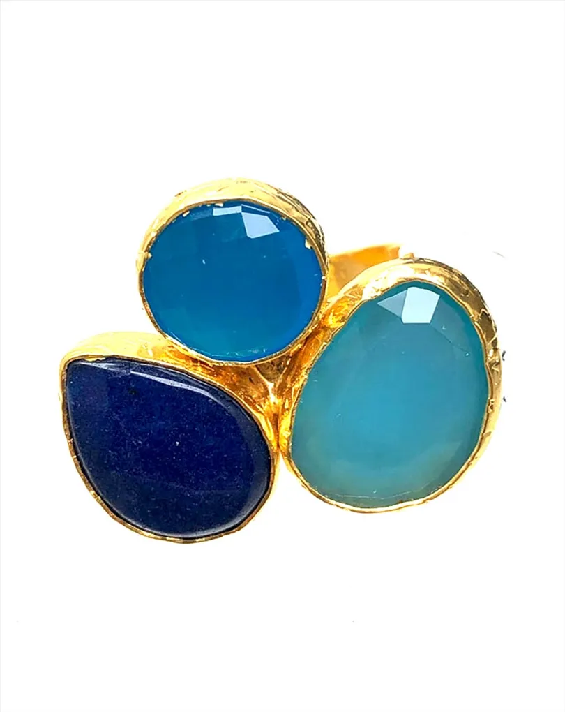 ANILLOS MUJER GRANDES DE PIEDRAS NATURALES AZULES  JOYAS PARA BODAS