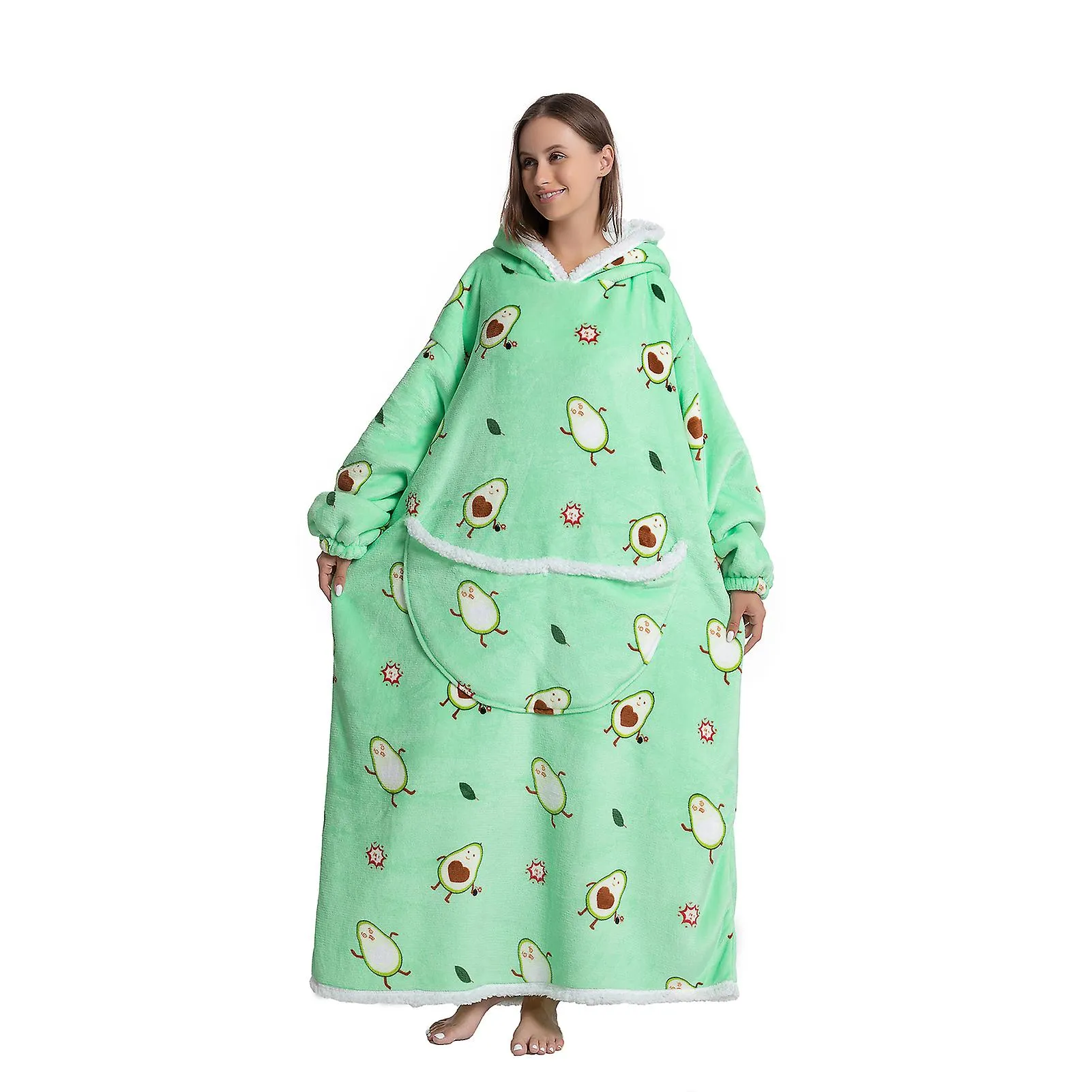 Bata con capucha con capucha con diseño forrado de cordero de bolsillo gigante para ropa de dormir primavera invierno otoño