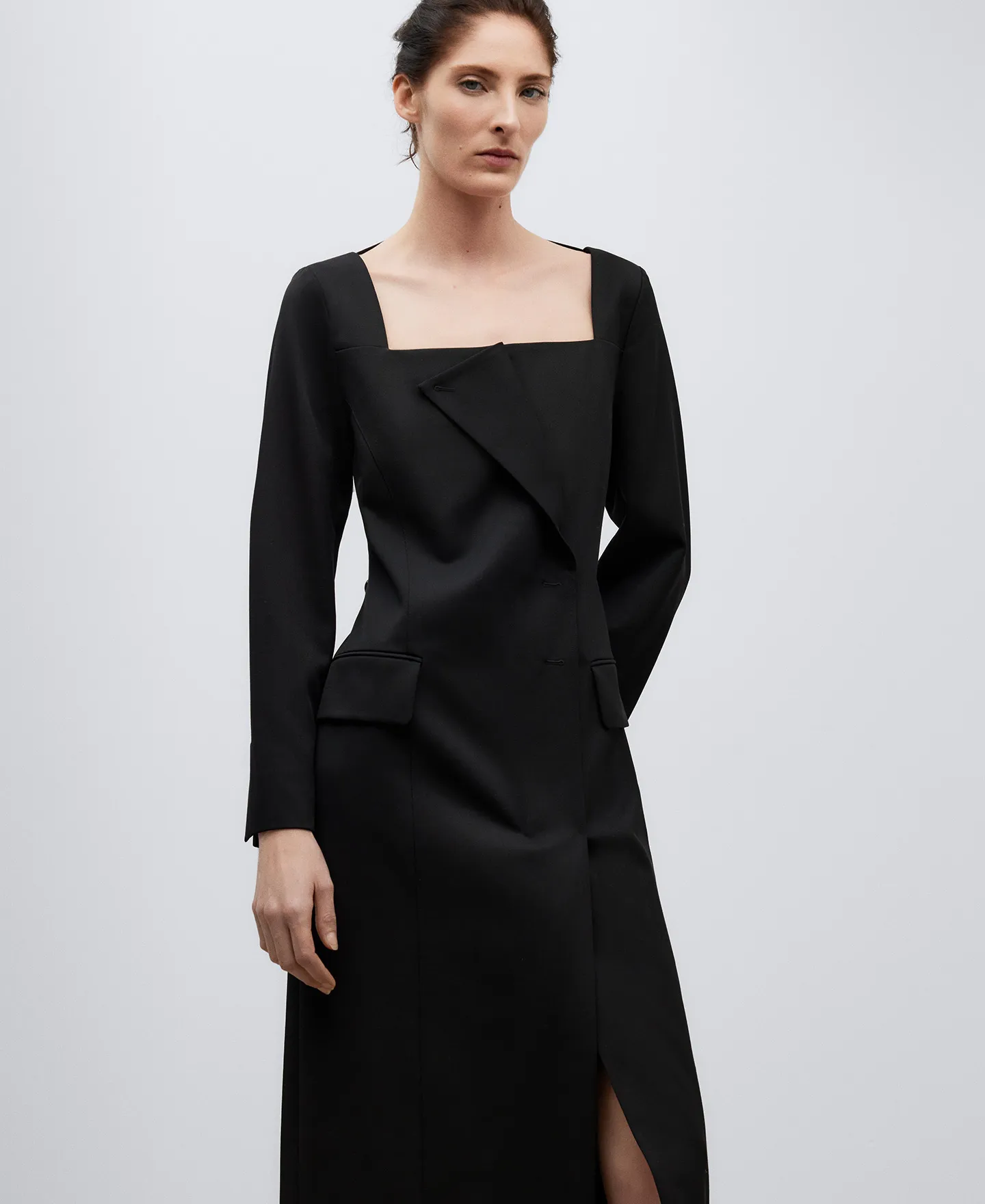 Black square neckline dress