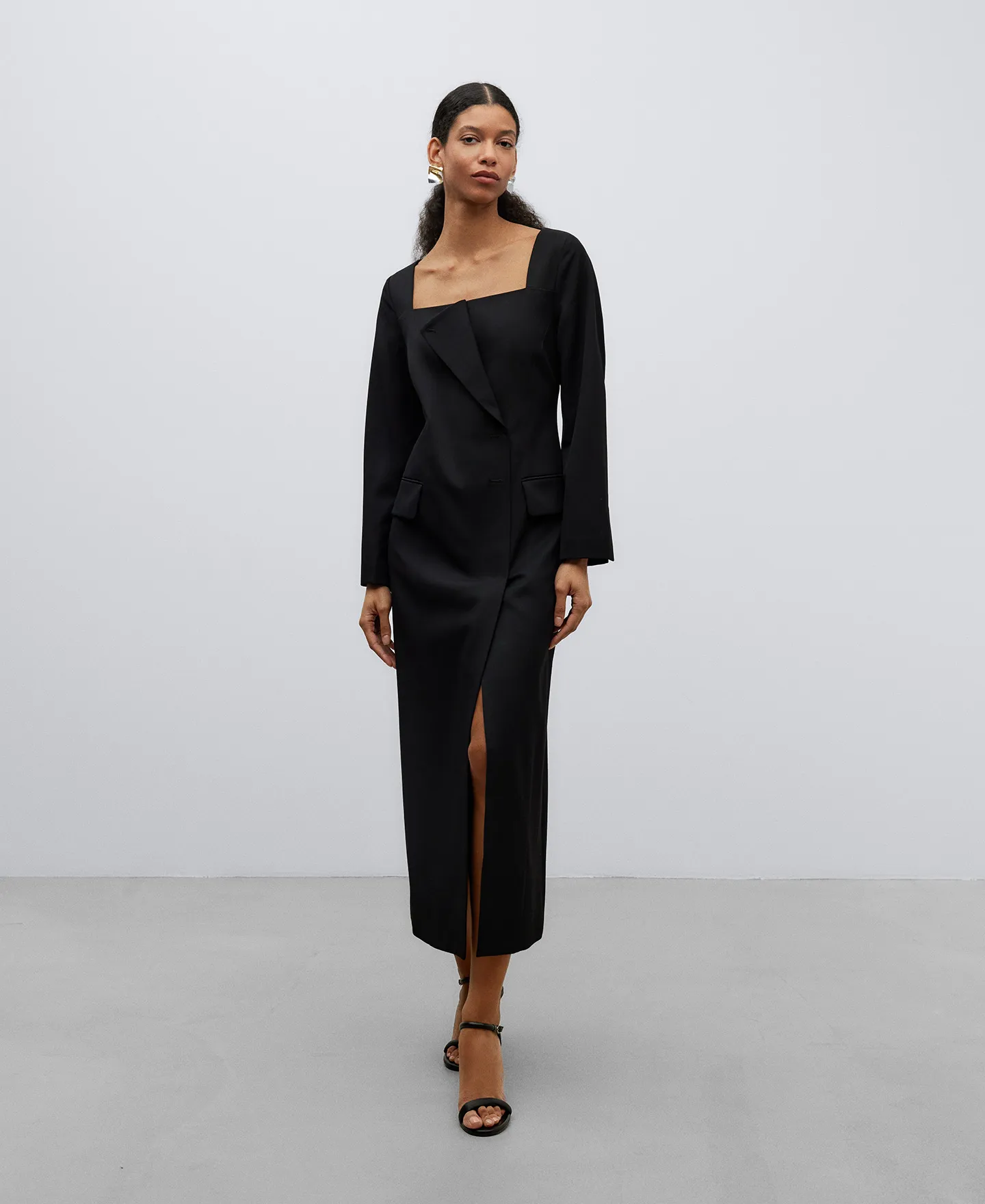 Black square neckline dress