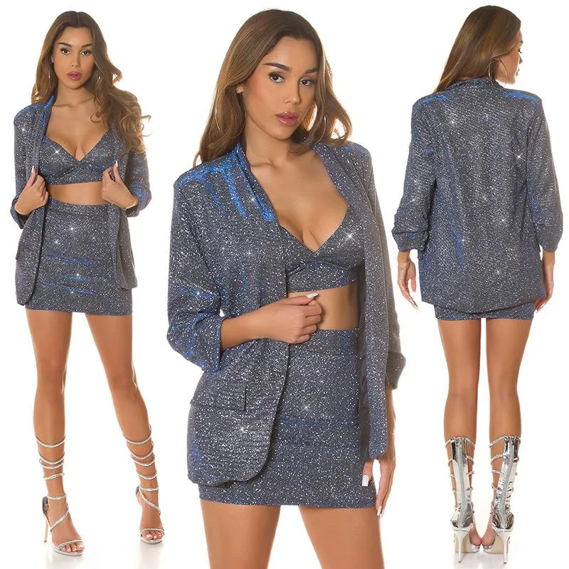 Blazer con brillo en color azul
