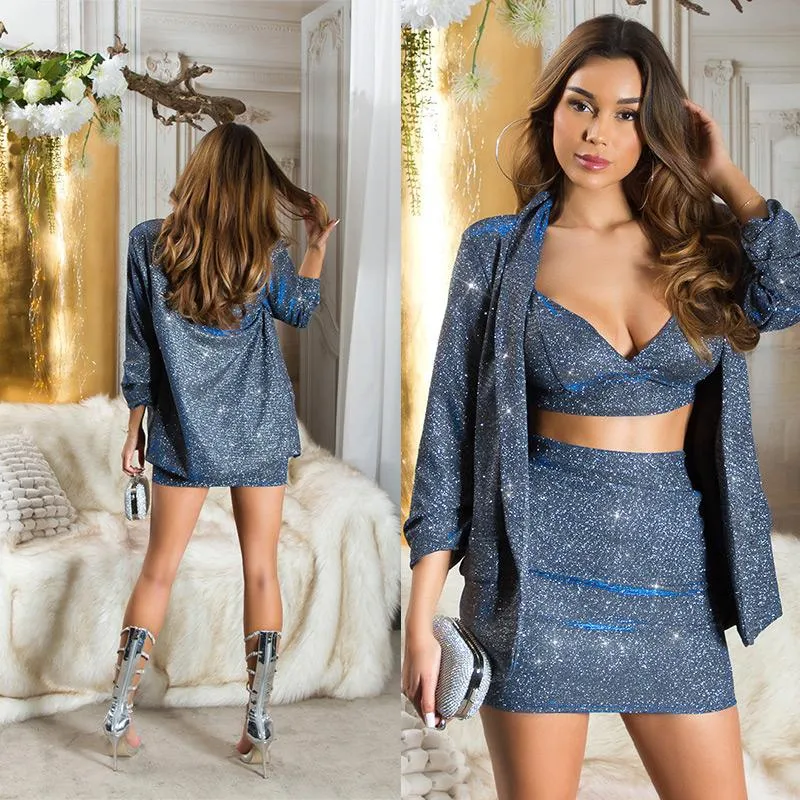 Blazer con brillo en color azul