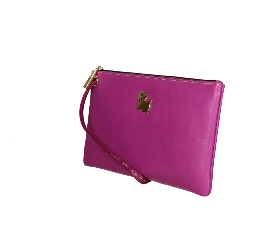 Bolsa Mano Piel Fuxia Chapa Perro