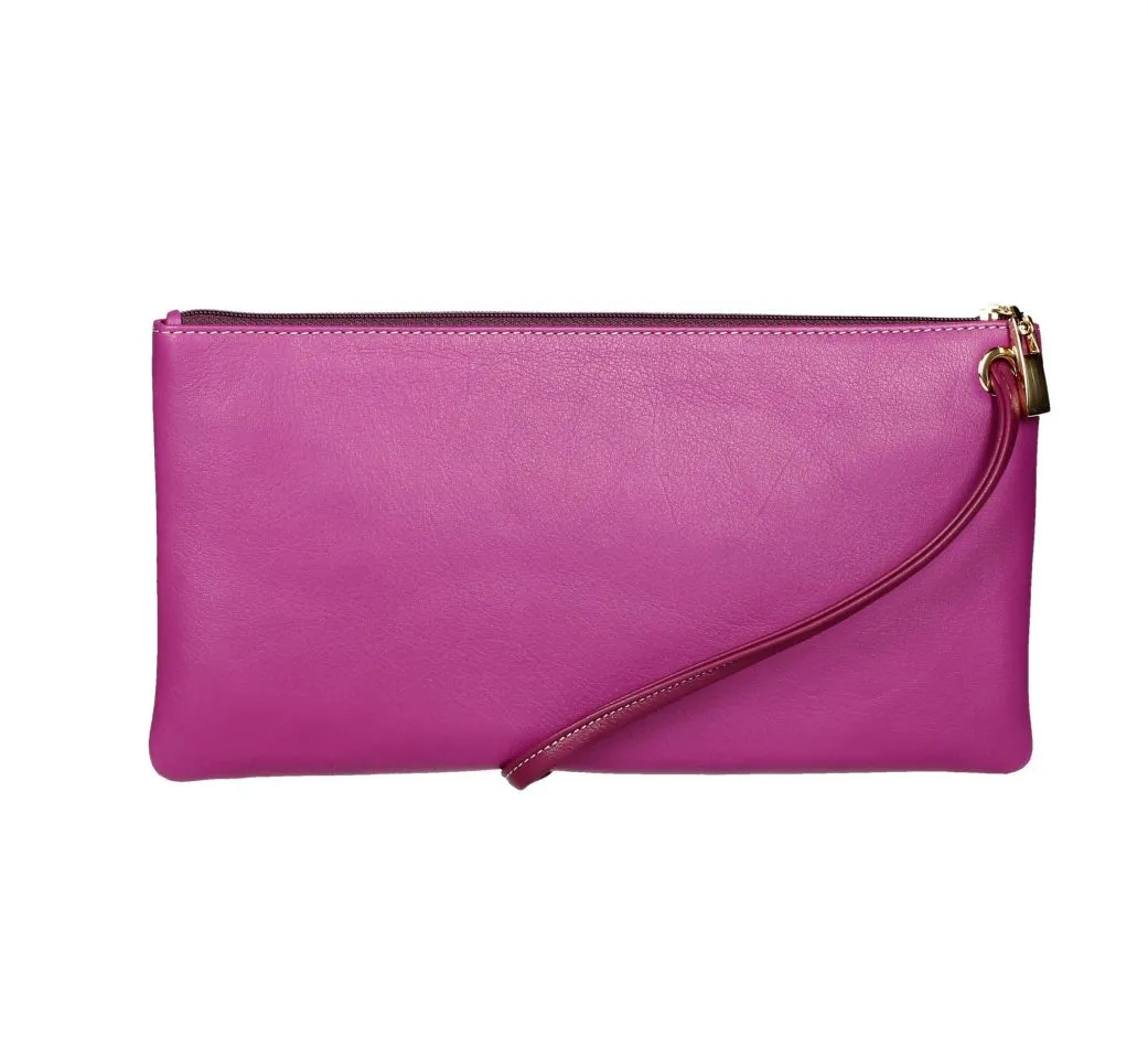 Bolsa Mano Piel Fuxia Chapa Perro
