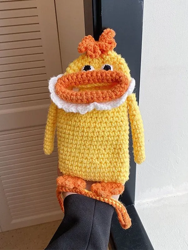 Bolso bandolera de teléfono de dibujos animados de punto de ganchillo hecho a mano