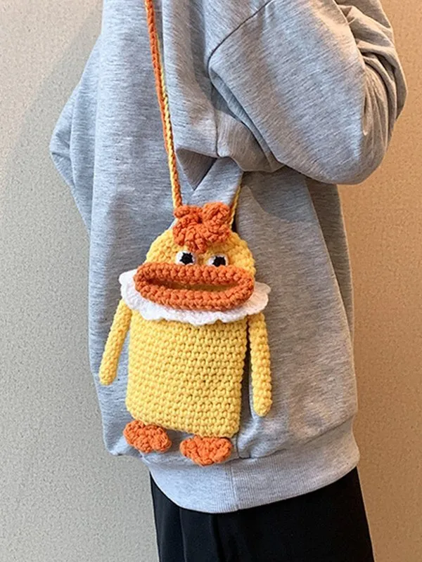 Bolso bandolera de teléfono de dibujos animados de punto de ganchillo hecho a mano