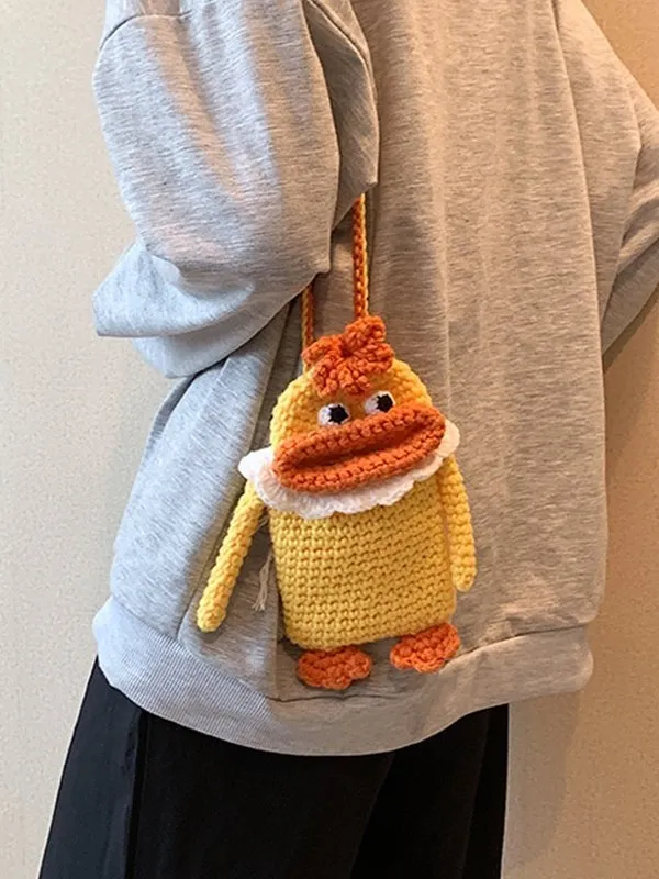 Bolso bandolera de teléfono de dibujos animados de punto de ganchillo hecho a mano