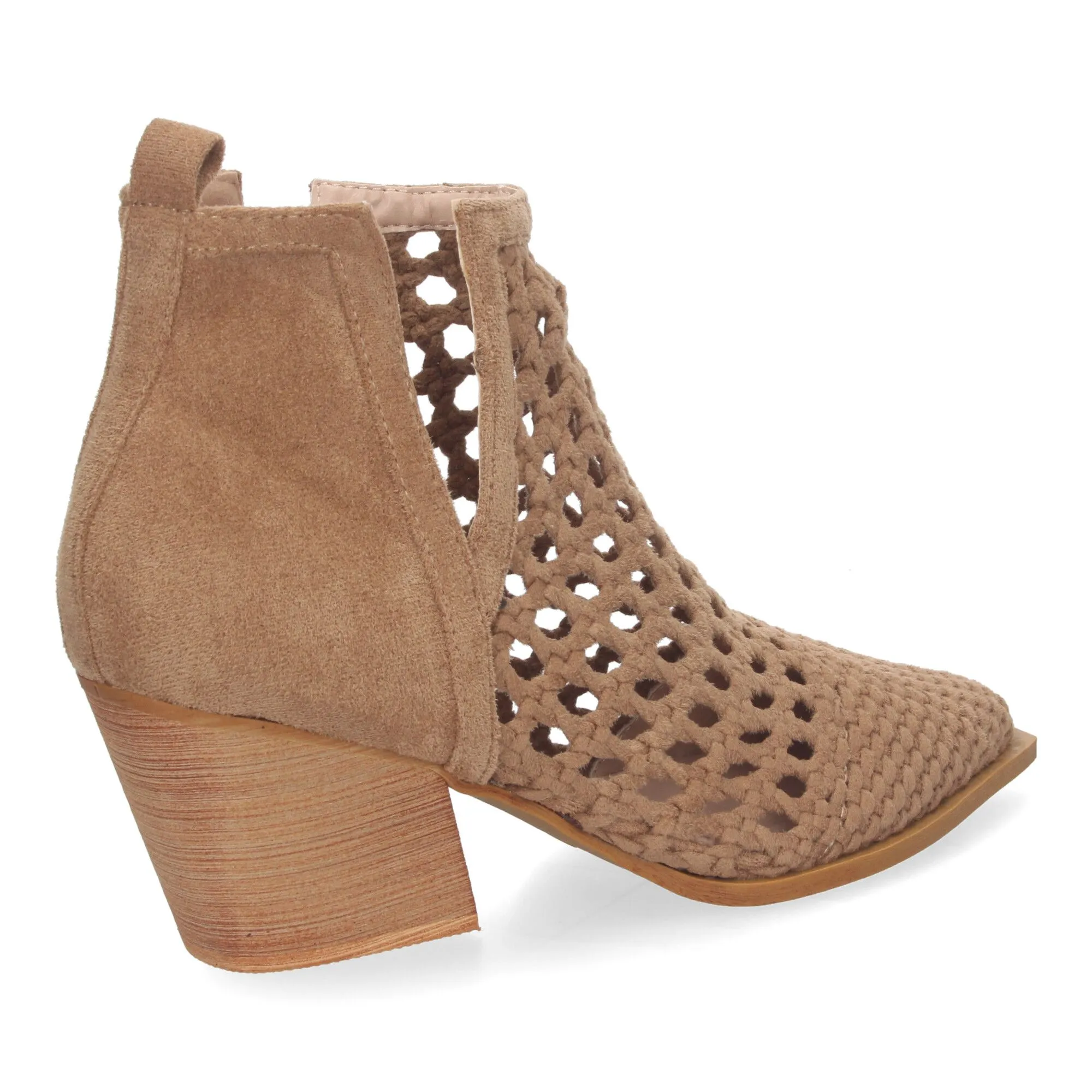 BOTINES DE TACóN CóMODOS ESTILO CALADO ENTRELAZADO MUJER MARRóN YZ23110B