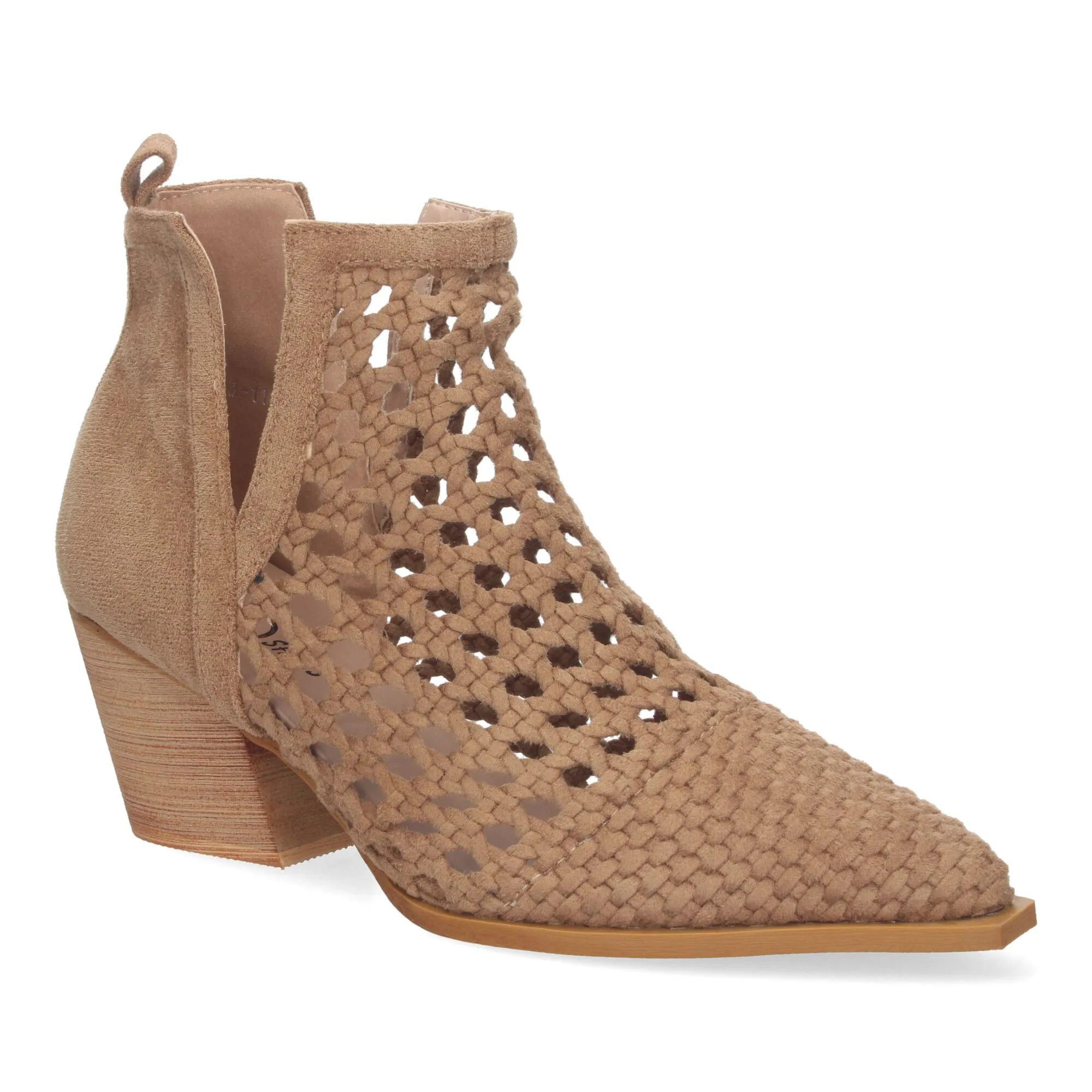 BOTINES DE TACóN CóMODOS ESTILO CALADO ENTRELAZADO MUJER MARRóN YZ23110B