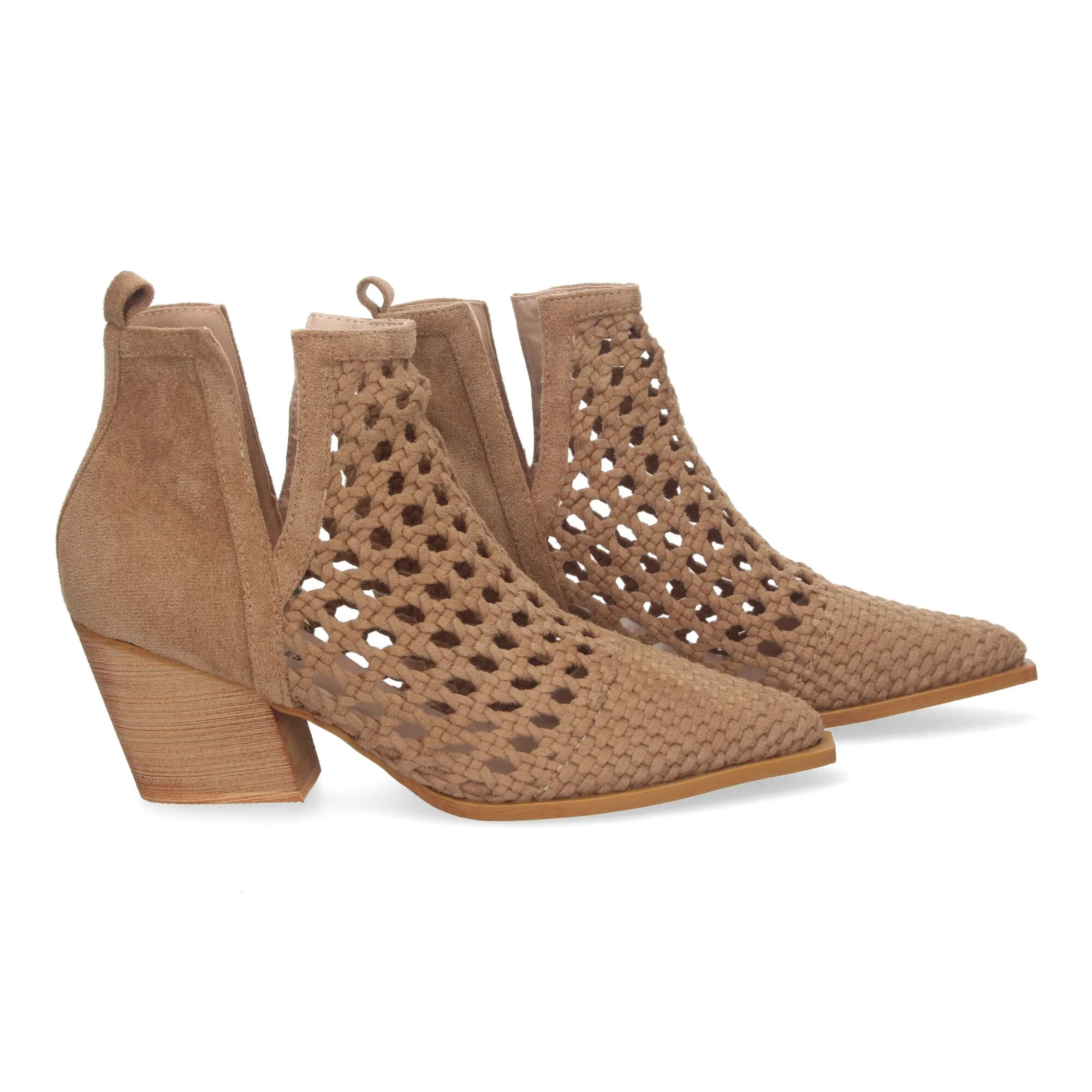 BOTINES DE TACóN CóMODOS ESTILO CALADO ENTRELAZADO MUJER MARRóN YZ23110B
