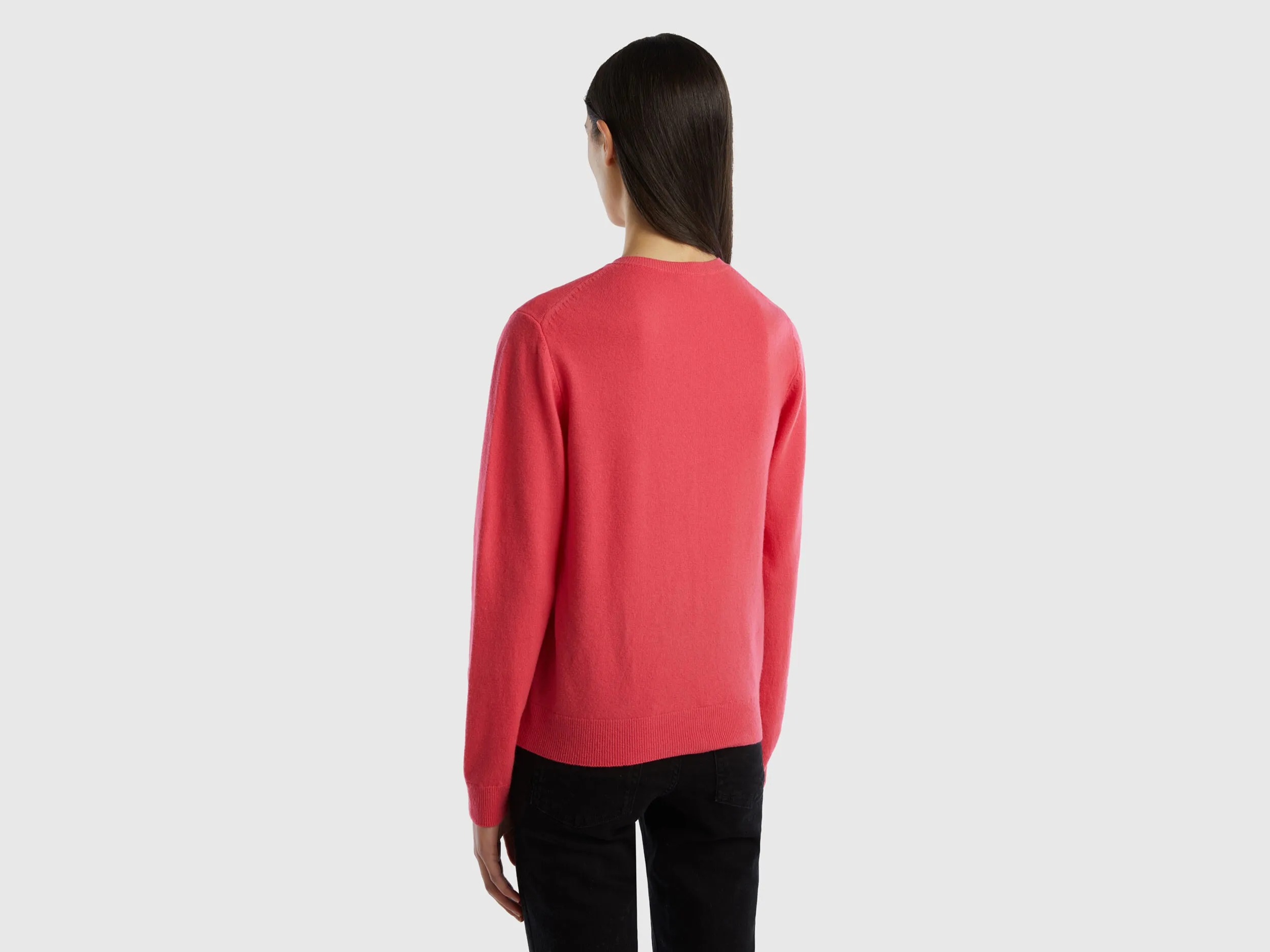 Cárdigan de cuello redondo fucsia de pura lana merina