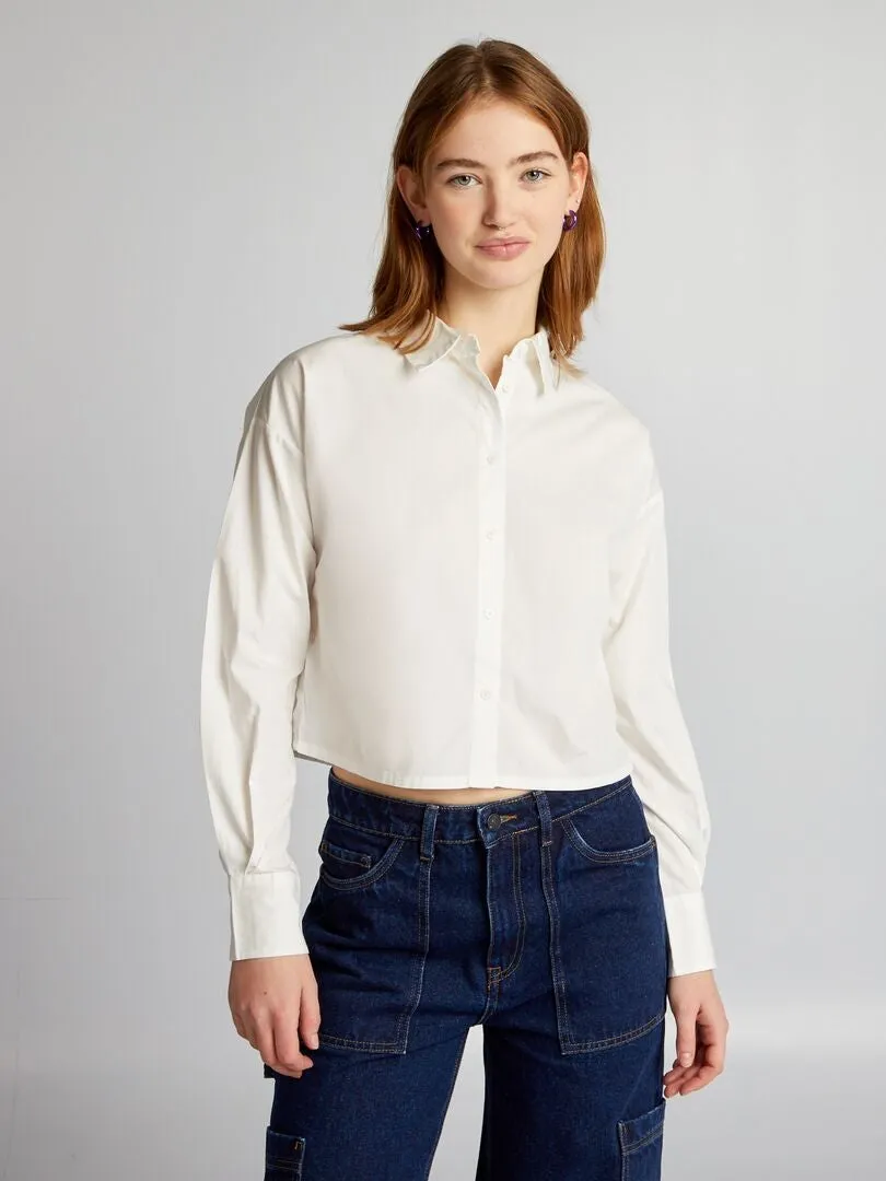 CAMISA CROPPED DE POPELINA  BLANCO