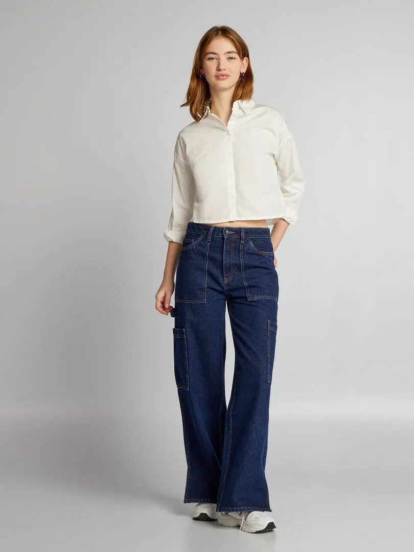 CAMISA CROPPED DE POPELINA  BLANCO