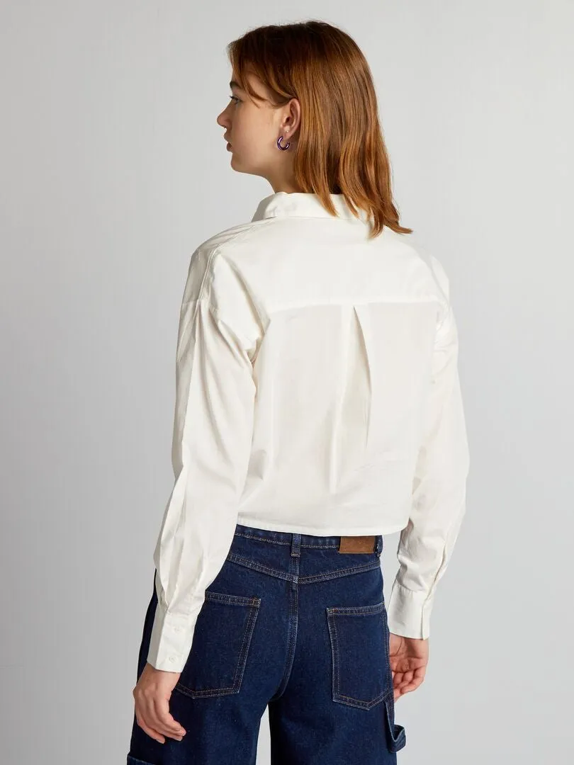 CAMISA CROPPED DE POPELINA  BLANCO