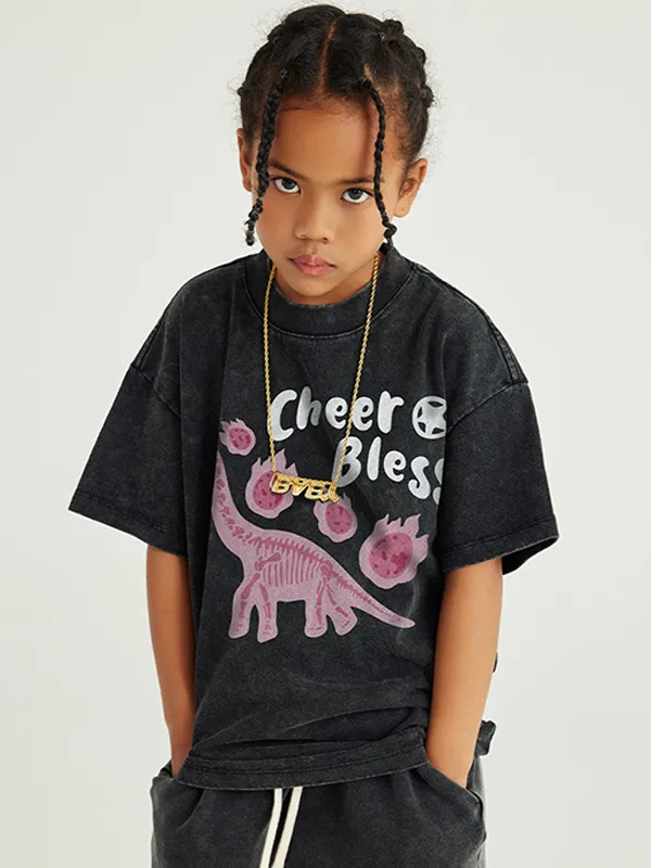 Camiseta holgada para adolescentes con estampado interesante lavada retro para niños y niñas