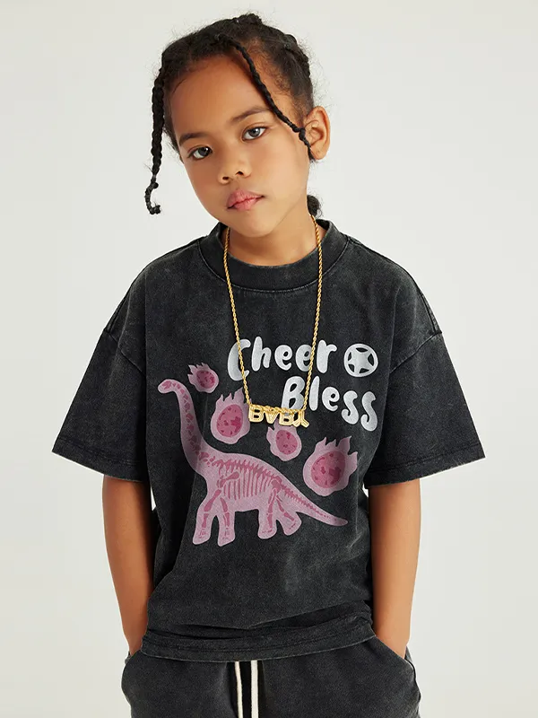 Camiseta holgada para adolescentes con estampado interesante lavada retro para niños y niñas