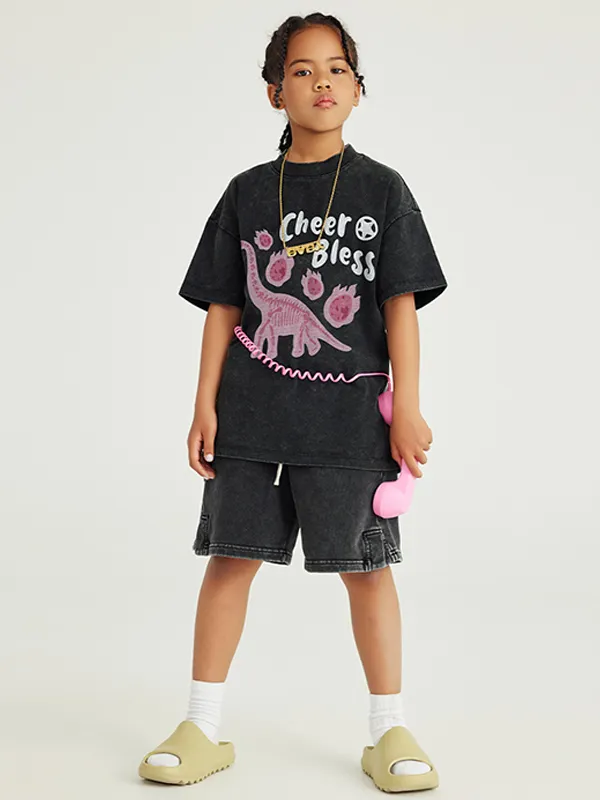 Camiseta holgada para adolescentes con estampado interesante lavada retro para niños y niñas