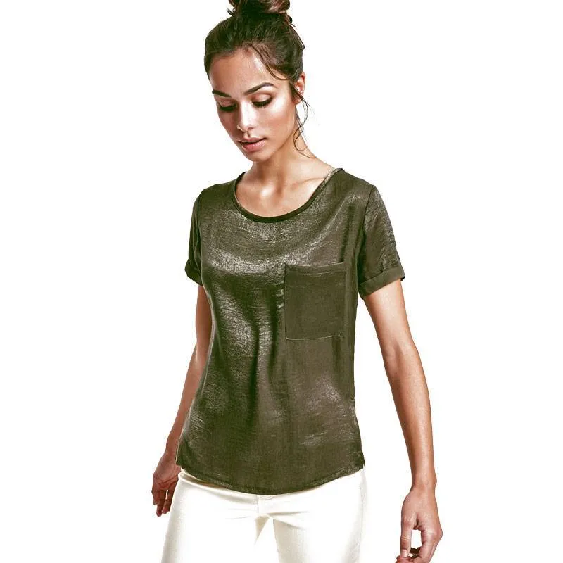 Camiseta satinada manga corta para mujer
