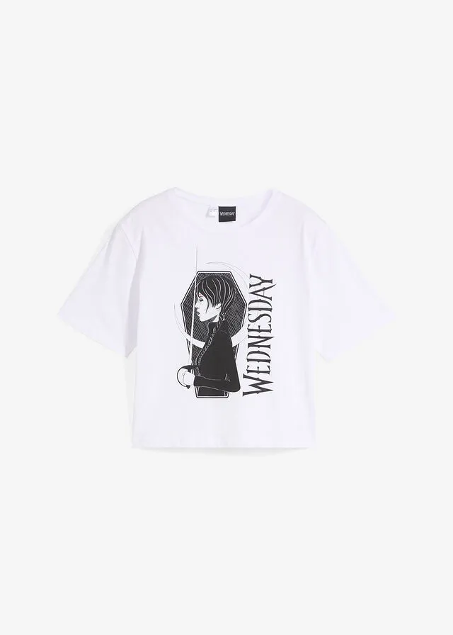 CAMISETA WEDNESDAY PARA NIñAS DE ALGODóN ORGáNICO BLANCONEGRO