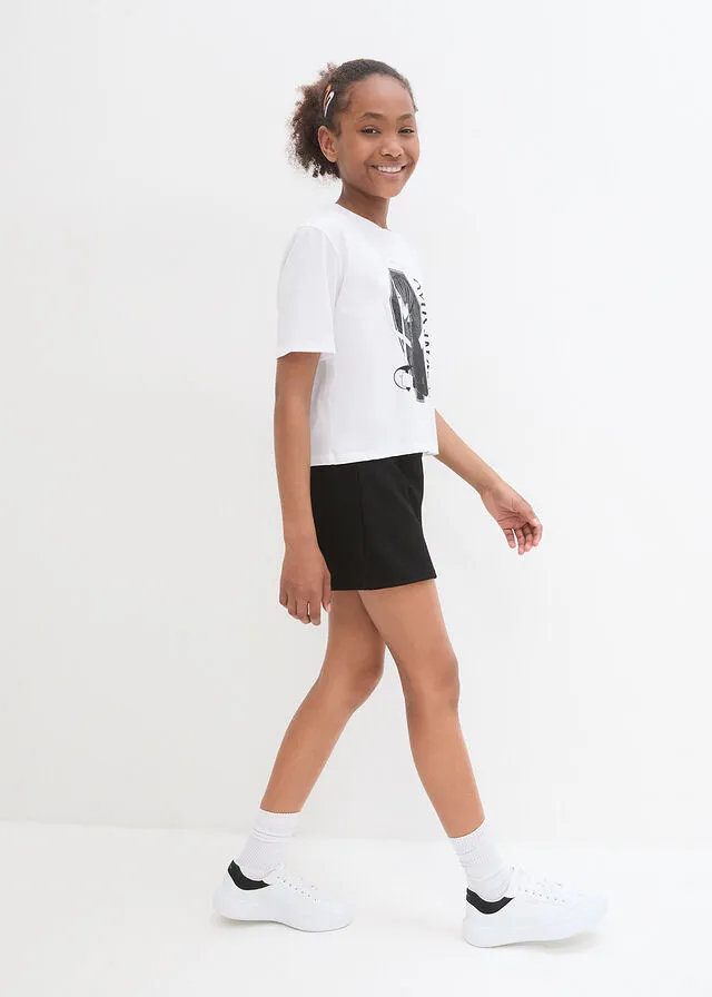 CAMISETA WEDNESDAY PARA NIñAS DE ALGODóN ORGáNICO BLANCONEGRO
