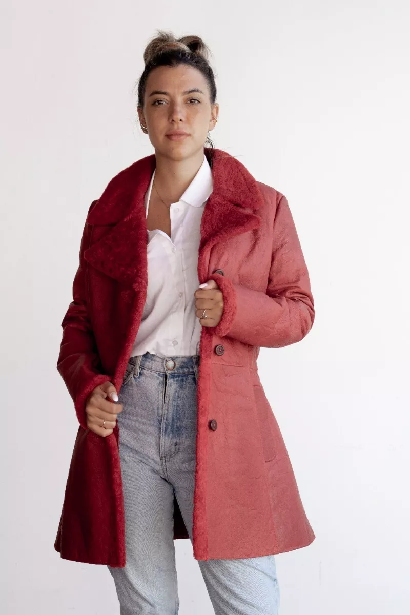CAMPERA DE CUERO DE OVEJA DE MUJER ROJA  MODELO: SOL.F