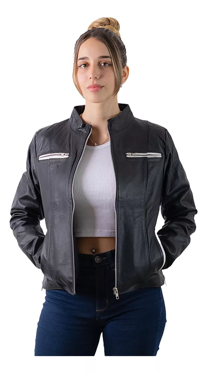 CAMPERA DE CUERO VACUNO 100% DE MUJER BLANCA TIZA  142 