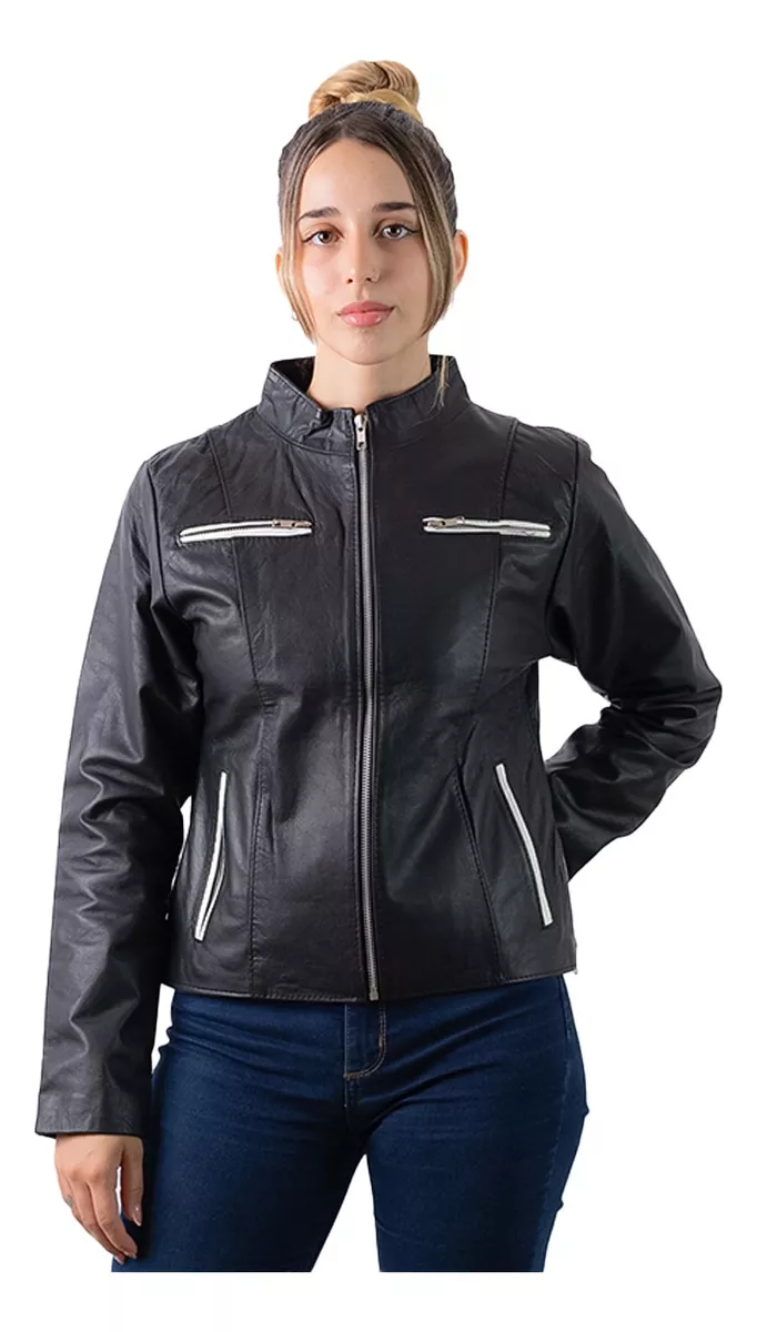CAMPERA DE CUERO VACUNO 100% DE MUJER BLANCA TIZA  142 
