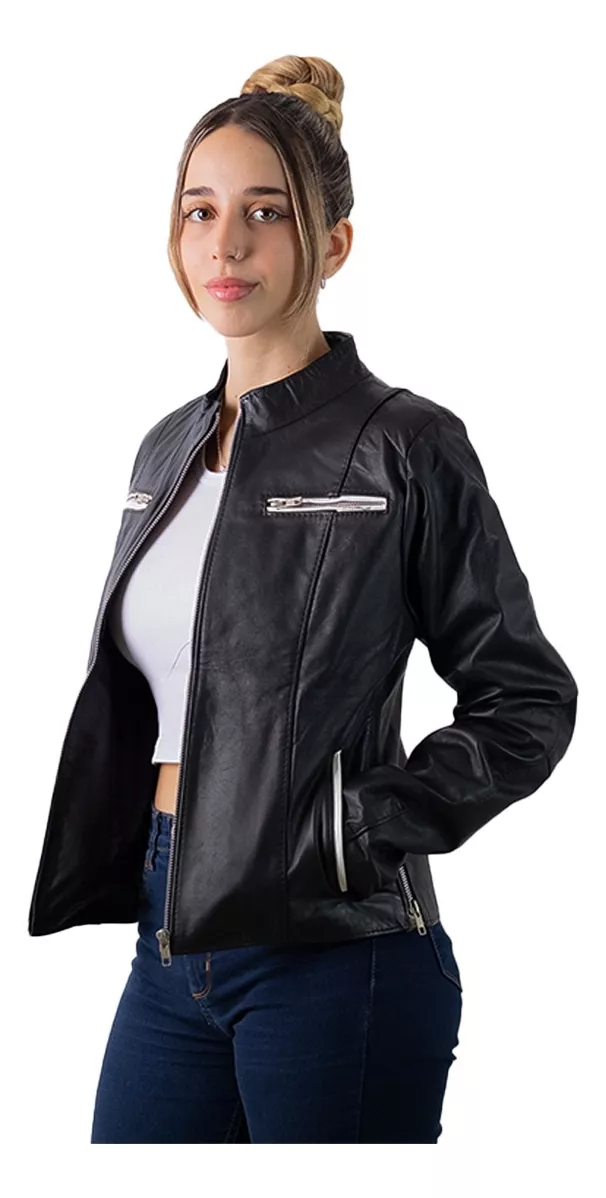 CAMPERA DE CUERO VACUNO 100% DE MUJER BLANCA TIZA  142 