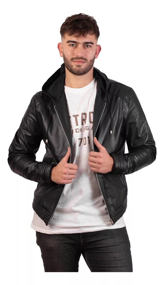Campera De Cuero Vacuno 100% Legitimo De Hombre Con Capucha 
