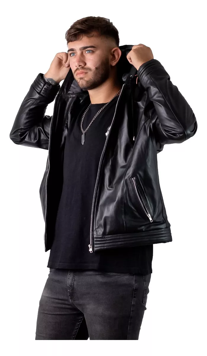 Campera De Cuero Vacuno 100% Legitimo De Hombre Con Capucha 