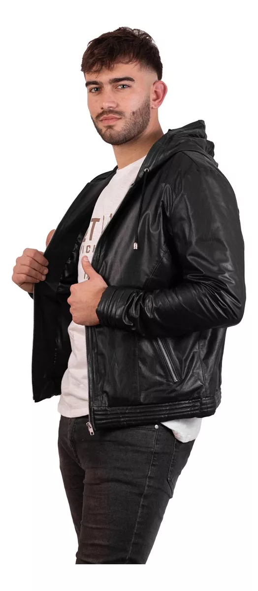 Campera De Cuero Vacuno 100% Legitimo De Hombre Con Capucha 