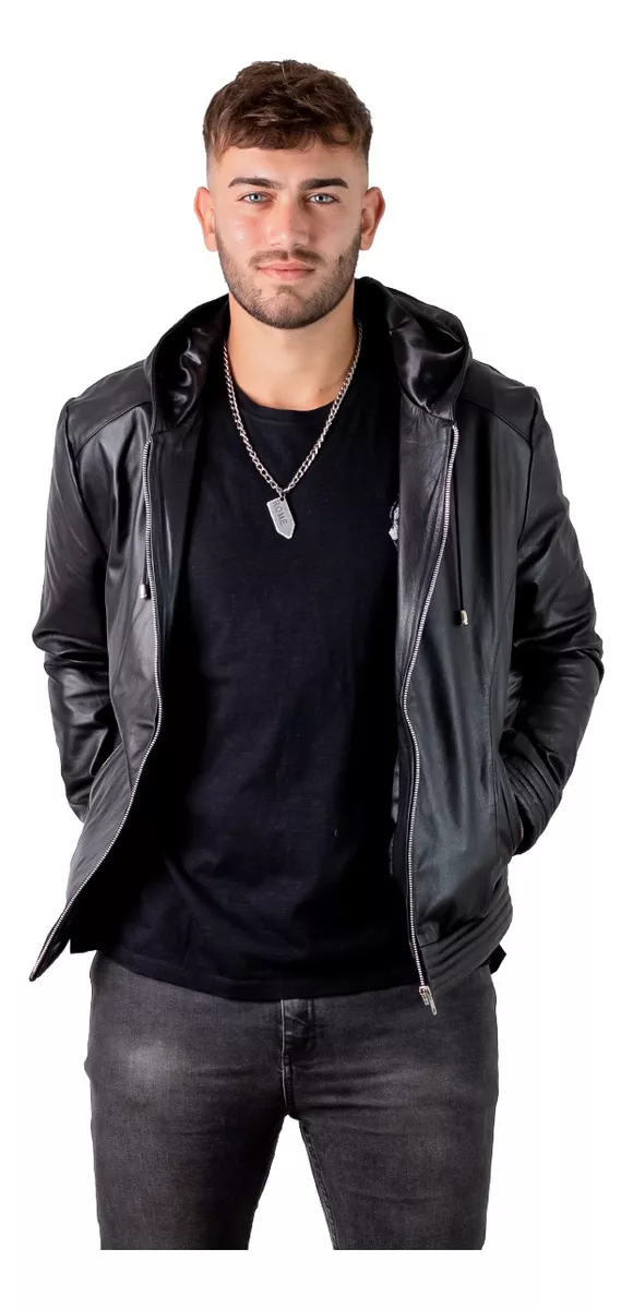Campera De Cuero Vacuno 100% Legitimo De Hombre Con Capucha 