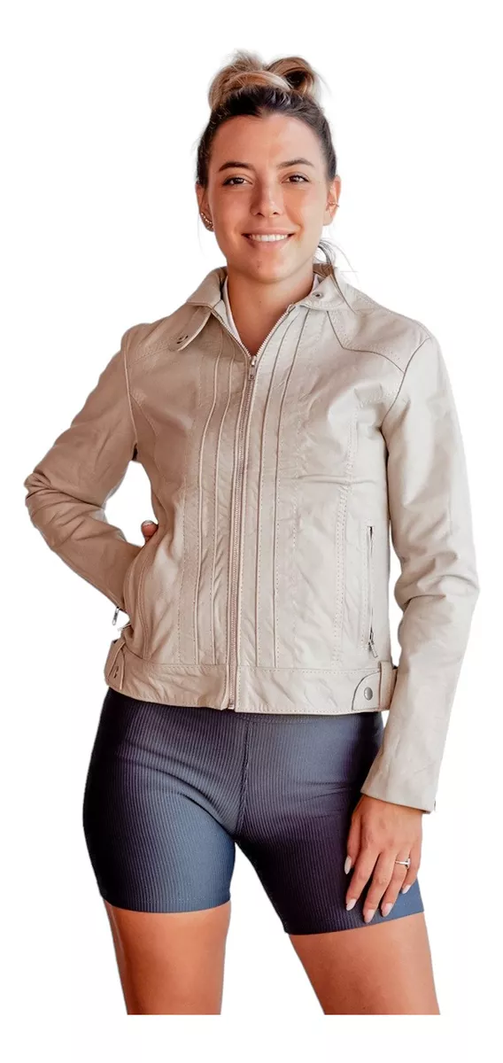 CAMPERA DE CUERO VACUNO 100% LEGITIMO DE MUJER AZUL  121