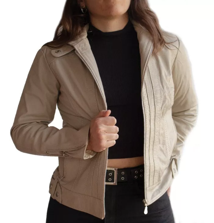 CAMPERA DE CUERO VACUNO 100% LEGITIMO DE MUJER AZUL  121