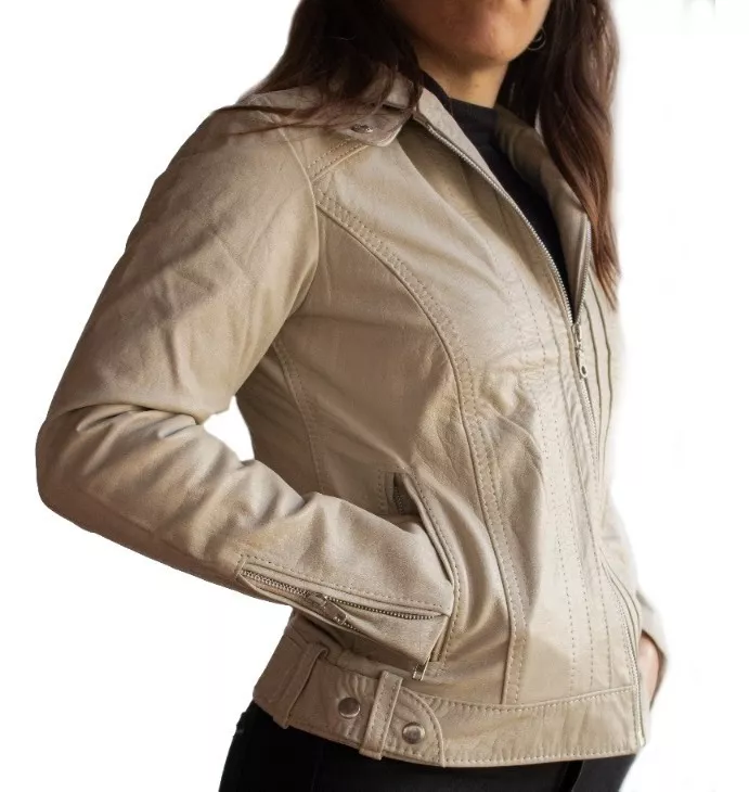 CAMPERA DE CUERO VACUNO 100% LEGITIMO DE MUJER AZUL  121