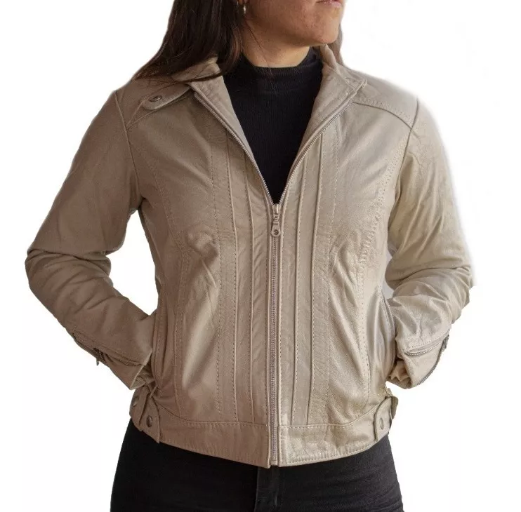 CAMPERA DE CUERO VACUNO 100% LEGITIMO DE MUJER AZUL  121